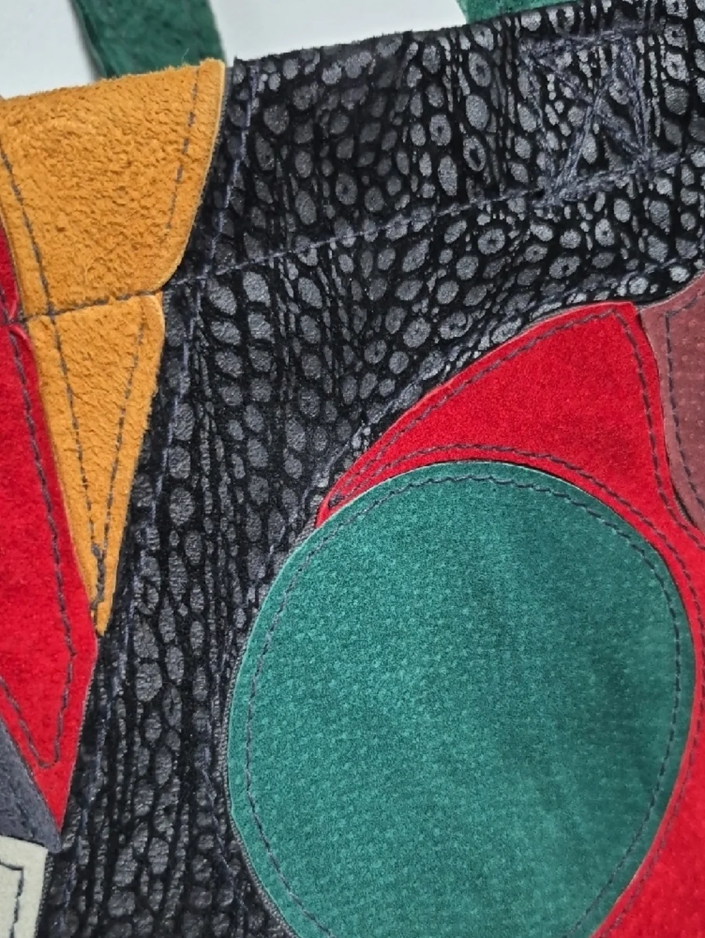 Mad JAZZIN Green MultiColor Leather Patchwork Tote Bag With Straps One Of A Kind - Picture 8 of 13